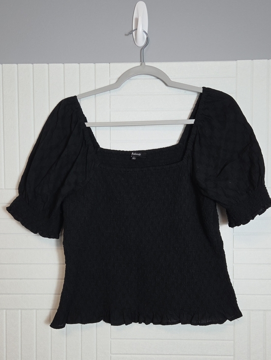 Madewell Tops - Madewell Black Smocked Ruffle Trim Peasant Top Size L